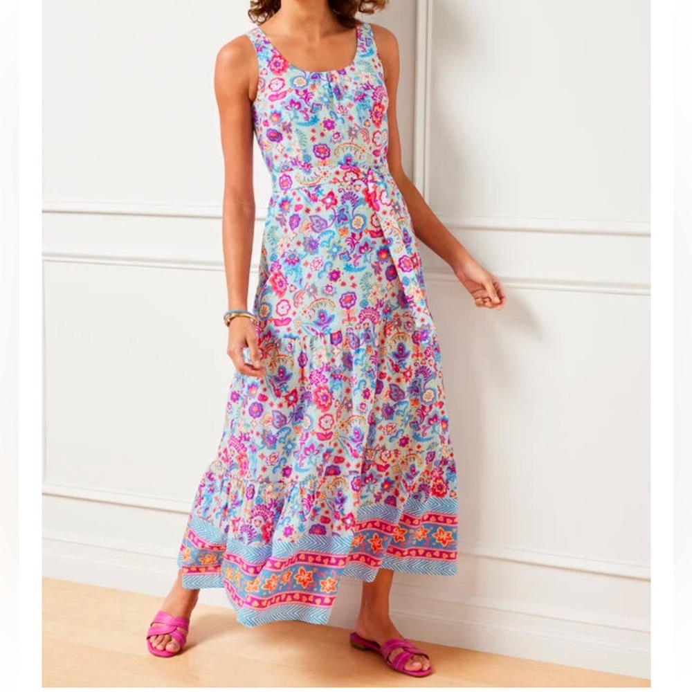 NWOT Talbots Charming Floral Belted Voile Mazi Dress size 14 cotton, lined